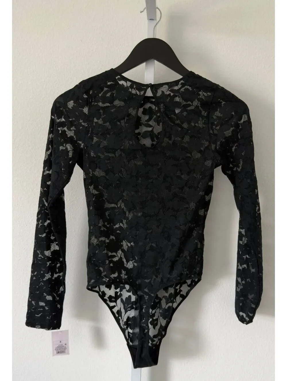 Auden Intimates Black Floral Lace Long Sleeve Bodysuit Women Size Small